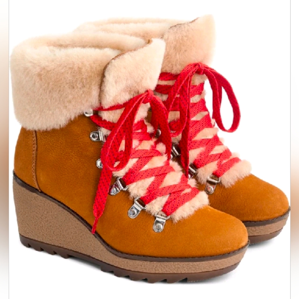 J. CREW Pecan Nubuck Nordic Wedge Winter Leather Booties Size 8M